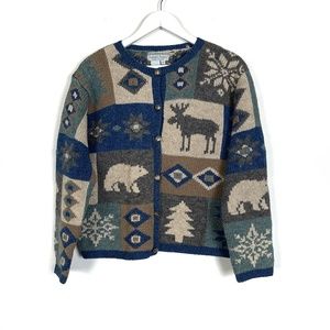 Vintage Wool Winter Themed Button Up Sweater